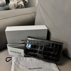 Balenciaga Crocodile embossed black leather WOC!